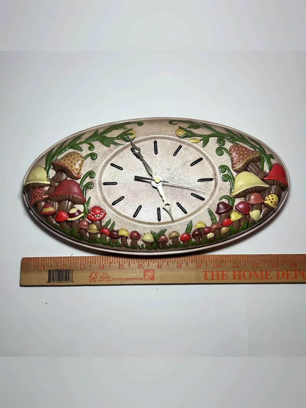 Vintage 70’s Ceramic Mushroom Clock Handpainted Battery Operated